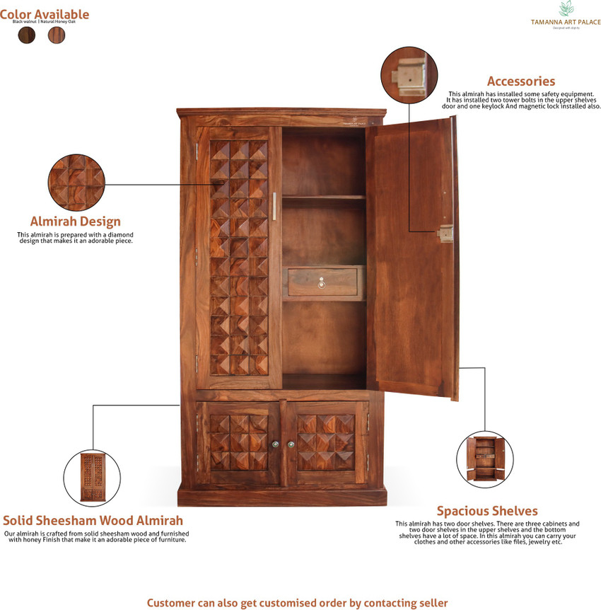 PLATINUM WOOD DECOR Solid Sheesham Wood Wardrobe with Four Doors Natural Honey Oak Finish Solid Wood Almirah Price in India Buy PLATINUM WOOD DECOR Solid Sheesham Wood Wardrobe with Four Doors