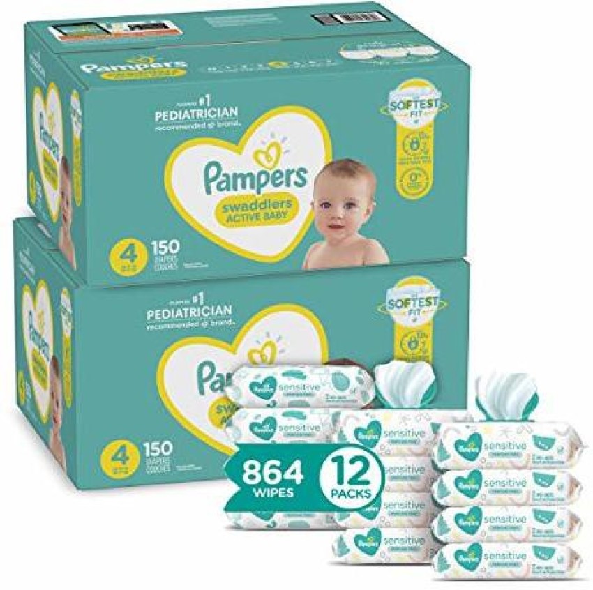 Diapers Size 4, 150 Count - Pampers Swaddlers Disposable Baby Diapers, ONE  MONTH