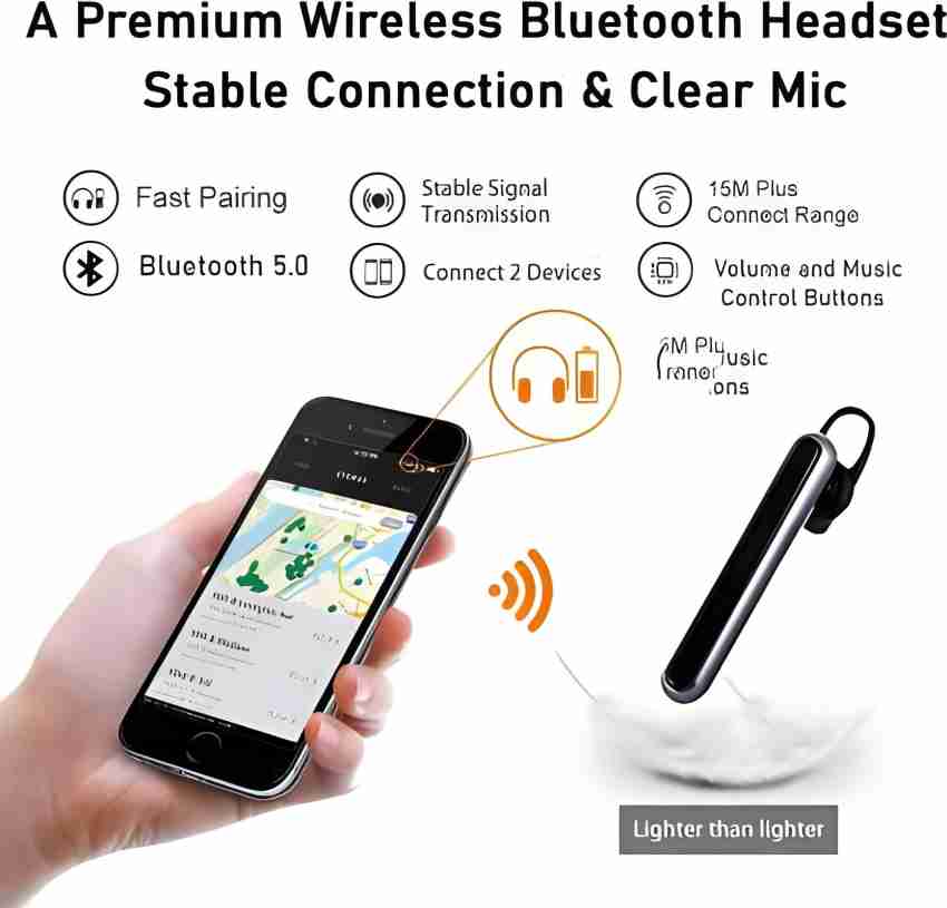 Bluetooth Headset, Kendir V5.0 Wireless Headphone Cell Phone Earpiece 8 Hrs  Talking Time with Mic, Volume Control, Handsfree Earbud for iPhone,  Android, Smartphone (One Piece, Black) 