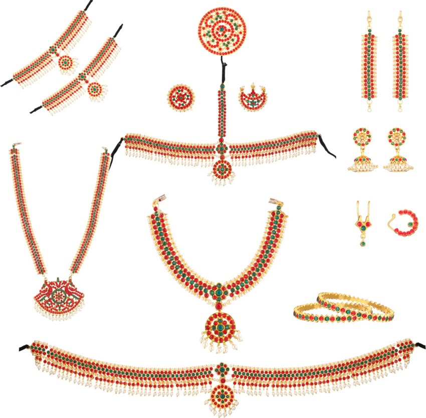 bharatanatyam jewellery Brass Gold plated Multicolor Jewellery Set