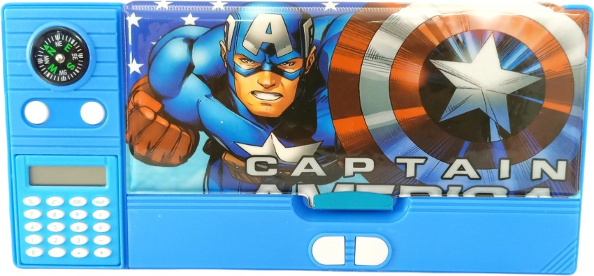 TITIRANGI Dual Side Opening Pencil Box for Kids Pencil Case  for Boys Captian America Jumbo Geometry Box School Stationery Pencil Box  for Students Diwali Gift for Kids Art Plastic Pencil