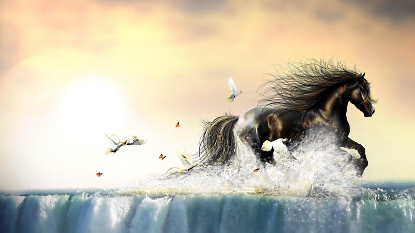 Wallpaper White horse running, water, art picture 2880x1800 HD Picture,  Image