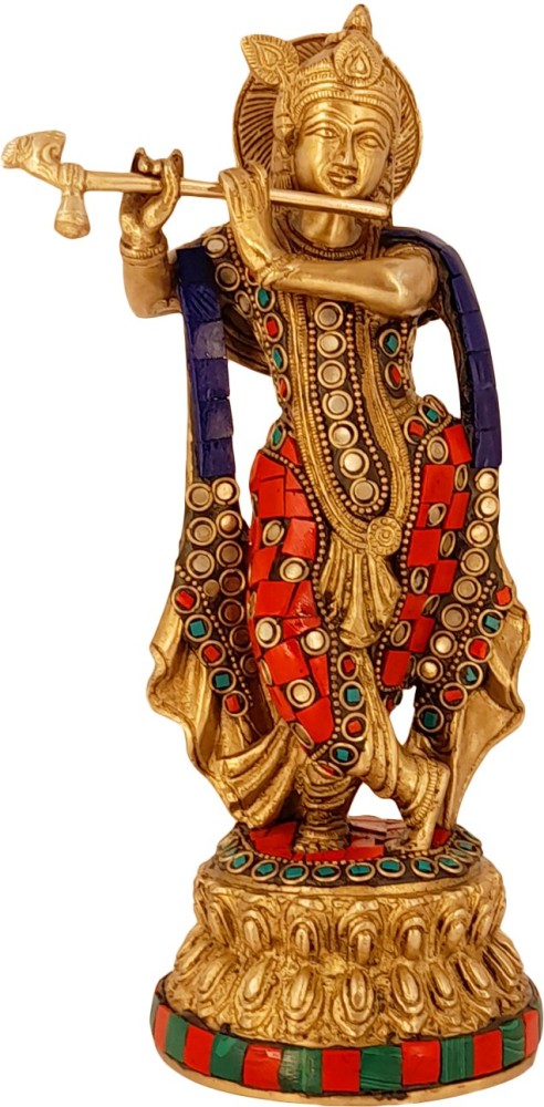 Kartique Brass Krishna Bhagwan Idol Murli Statue Murti Gift for