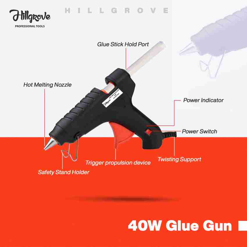 Hillgrove Electric 40 Watt Black Hot Gum Glue Gun With 5 Pcs Hot Melt Glue  Stick for Craft, Art, Decoration Work Standard Temperature Corded Glue Gun  Price in India - Buy Hillgrove