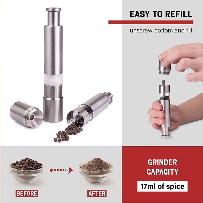 Salt and Pepper Grinder Set of 2 with Modern Thumb Push Button