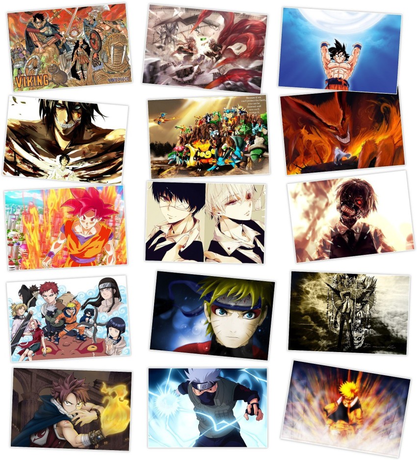 Thepaper9store Anime posters, Set of 18 Mix Anime poster,Self Adhesive,Size  (8.3×11.9 Inches),Glossy Finish,Unframed