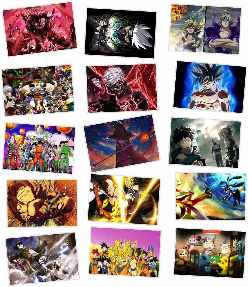 Thepaper9store Anime posters, Set of 18 Mix Anime poster,Self Adhesive,Size  (8.3×11.9 Inches),Glossy Finish,Unframed