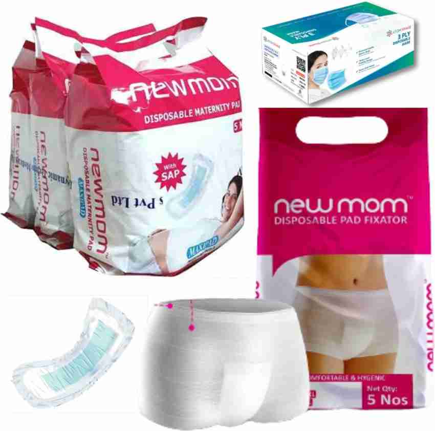 Newmom Maternity Maxipad Disposable Packof 5x4, Pad Fixator XXL, ATOMShield 3Ply Mask Sanitary Pad, Buy Women Hygiene products online in  India