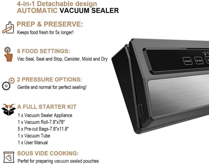 GERYON Vacuum Sealer Machine, Automatic Food Sealer Detachable Design, Led  Indicator Lights, Dry Moist Food Modes