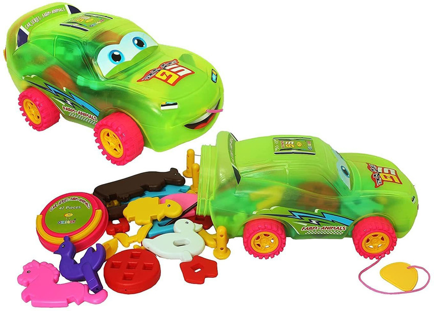 ACLIX Big Size Pull Along Car With Animal Building Block For Kids