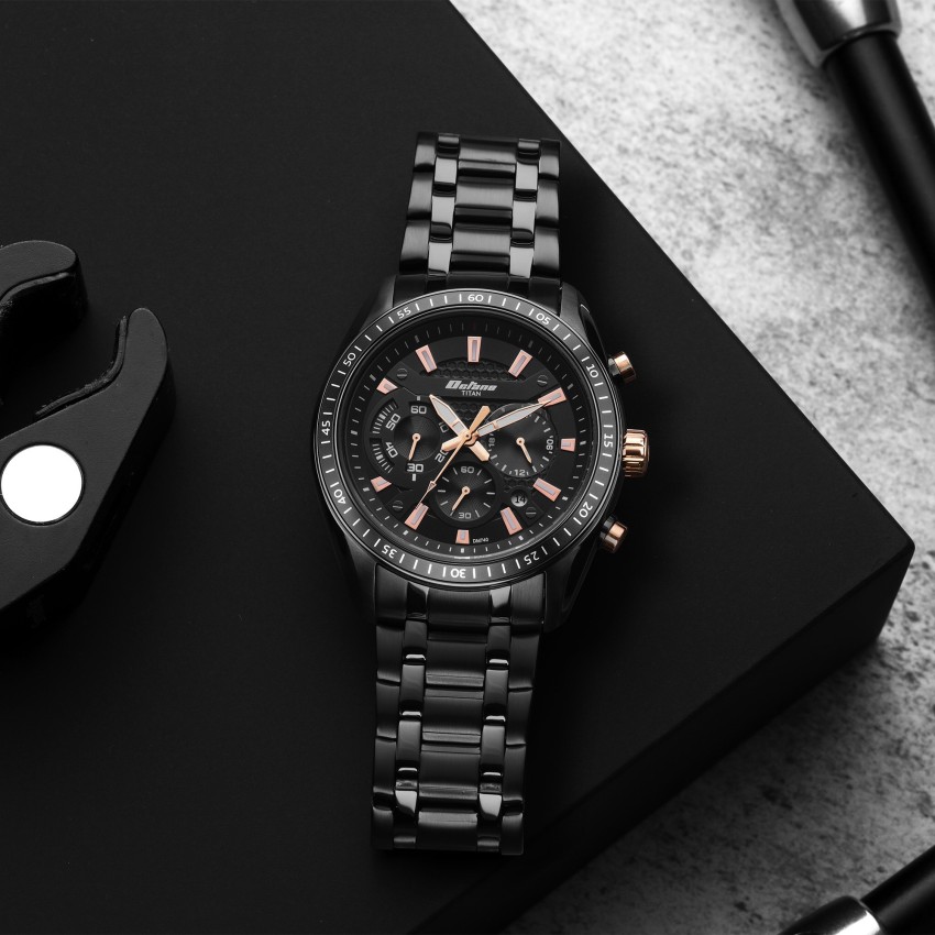 Titan black chronograph outlet watch