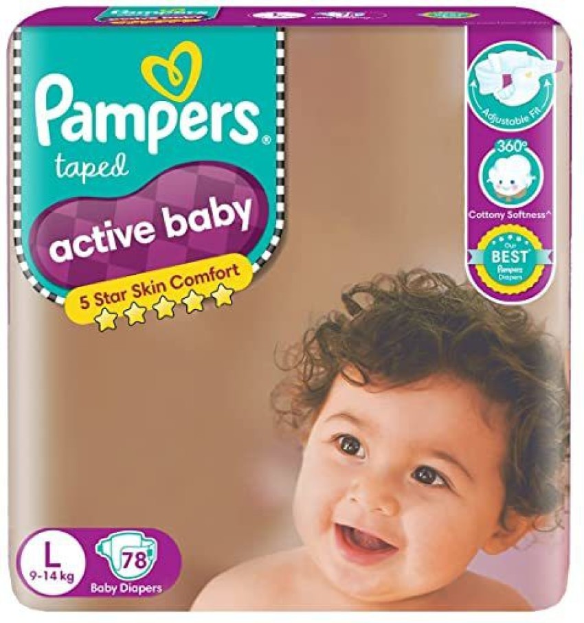 Pampers Active Baby with Comfortable Fit | Size Diaper Large: Buy packet of  50 diapers at best price in India | 1mg