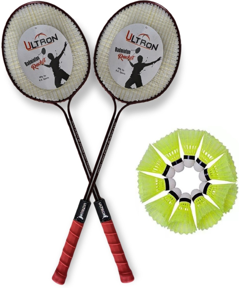ULTRON Pack Of 2 Piece Badminton Racket With 10 Piece Plastic Shuttles Badminton Kit