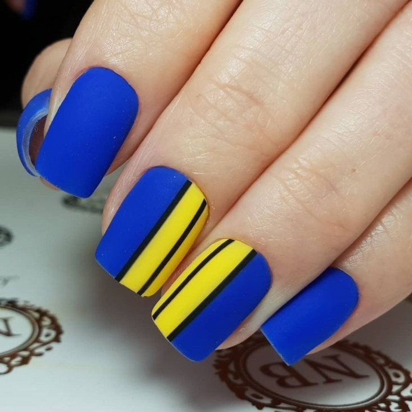 Blue and yellow nails cheap