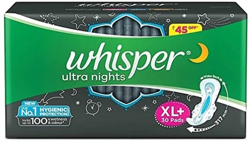 Whisper Ultra Night Sanitary Pads for Women, XL+ 30 Napkins