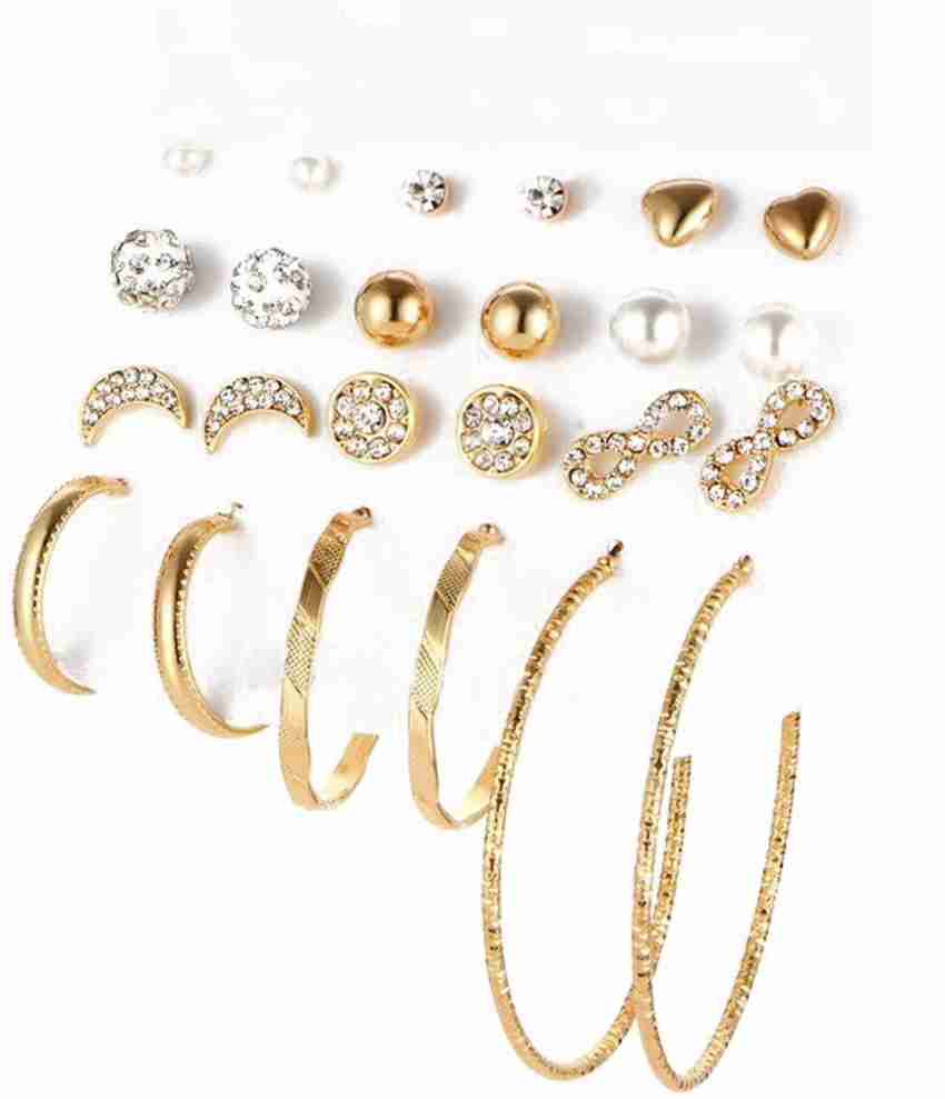 Combo Of 15 Pair Cross Hoop And Stud Earrings – Vembley, 59% OFF