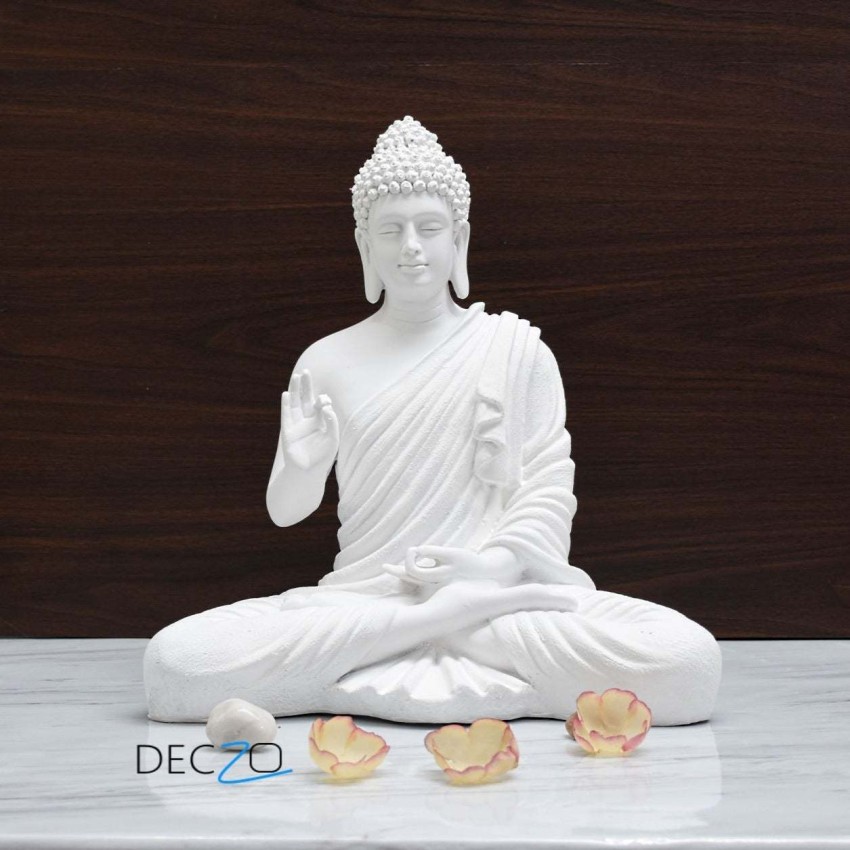 The Healing Spirit Blessing Buddha Statue : 1.25 Feet, Glossy White – Deczo