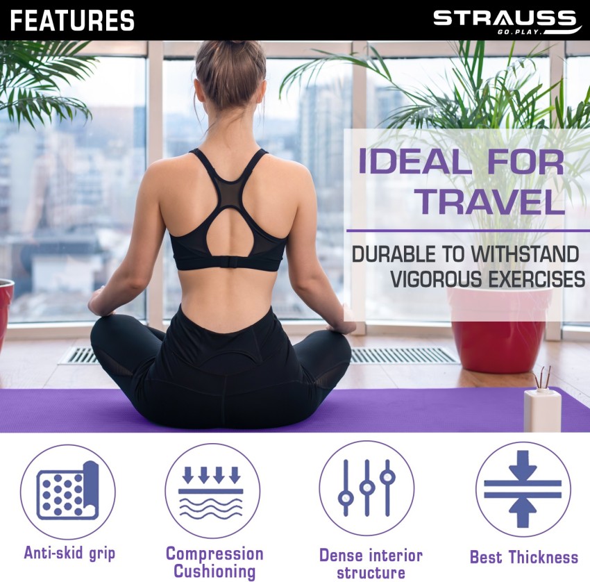 Strauss Extra Thick Yoga Mat with Carrying Strap, 15 mm (Purple)