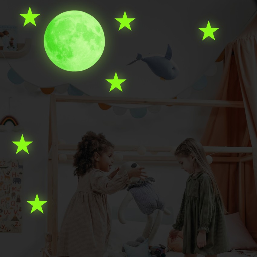 Bedroom Plastic Stickers Ceiling 100 Glow Stars and 1 Moon In LUMOUS Star  Wall