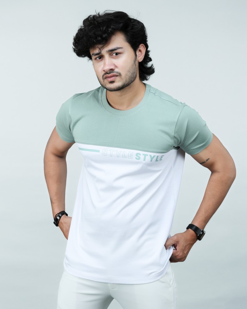 Green and white outlet t shirt