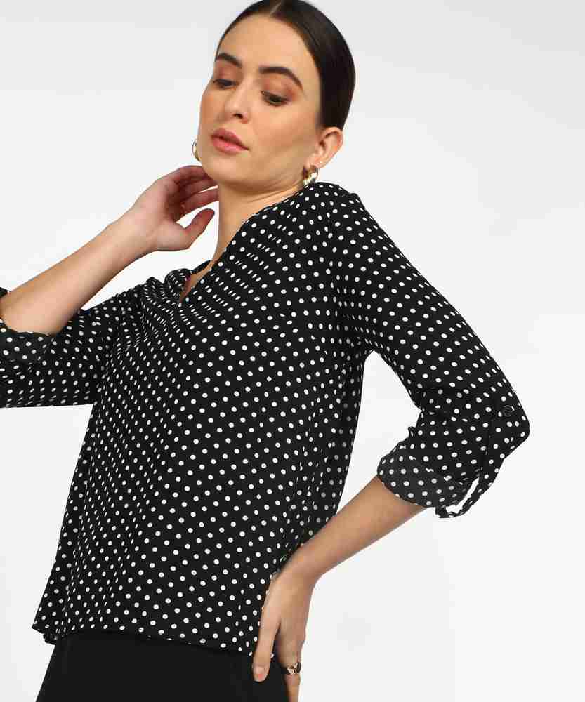 FOREVER 21 Casual Full Sleeve Polka Print Women Black Top Buy