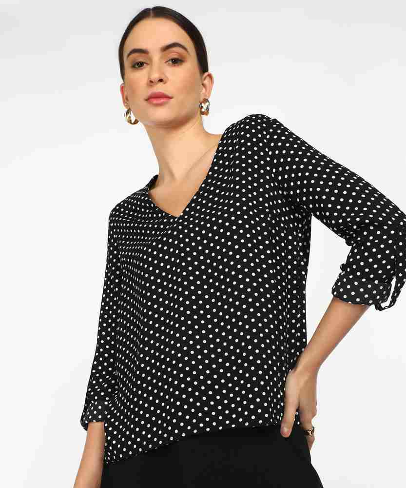FOREVER 21 Casual Full Sleeve Polka Print Women Black Top Buy