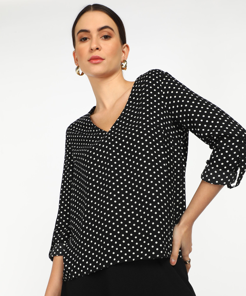 FOREVER 21 Casual Full Sleeve Polka Print Women Black Top Buy