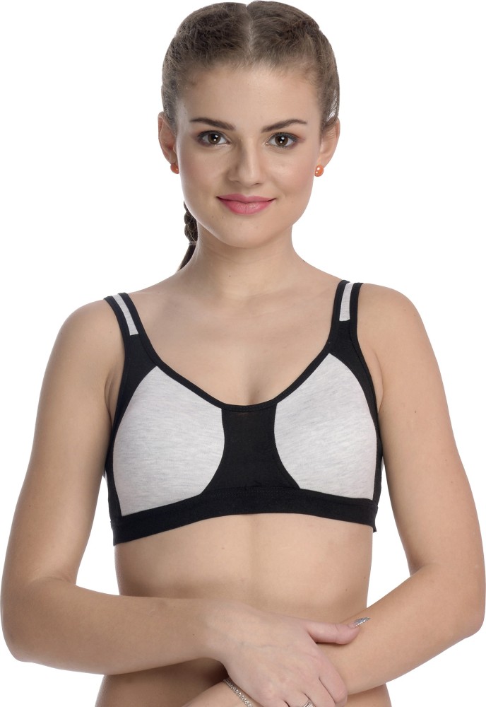 FIMS FIMS - Fashion is my style Women Cotton Sports Bra for Gym, Yoga,  Running Bra for Girls, Racer Back, Full Coverage, Multicolor, Cup B, Black  Beige, Pack of 2, Size- 36