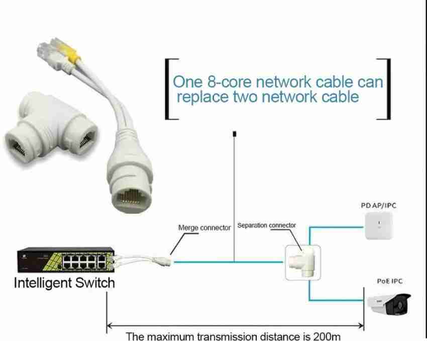 POE Camera Splitter, 2-In-1 Network Cabling Connector, Three-Way