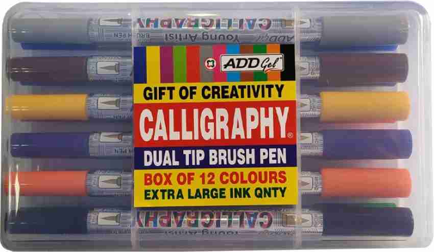 Add Gel Calligraphy Colouring Pen & Dual Tip Brush Set of 12