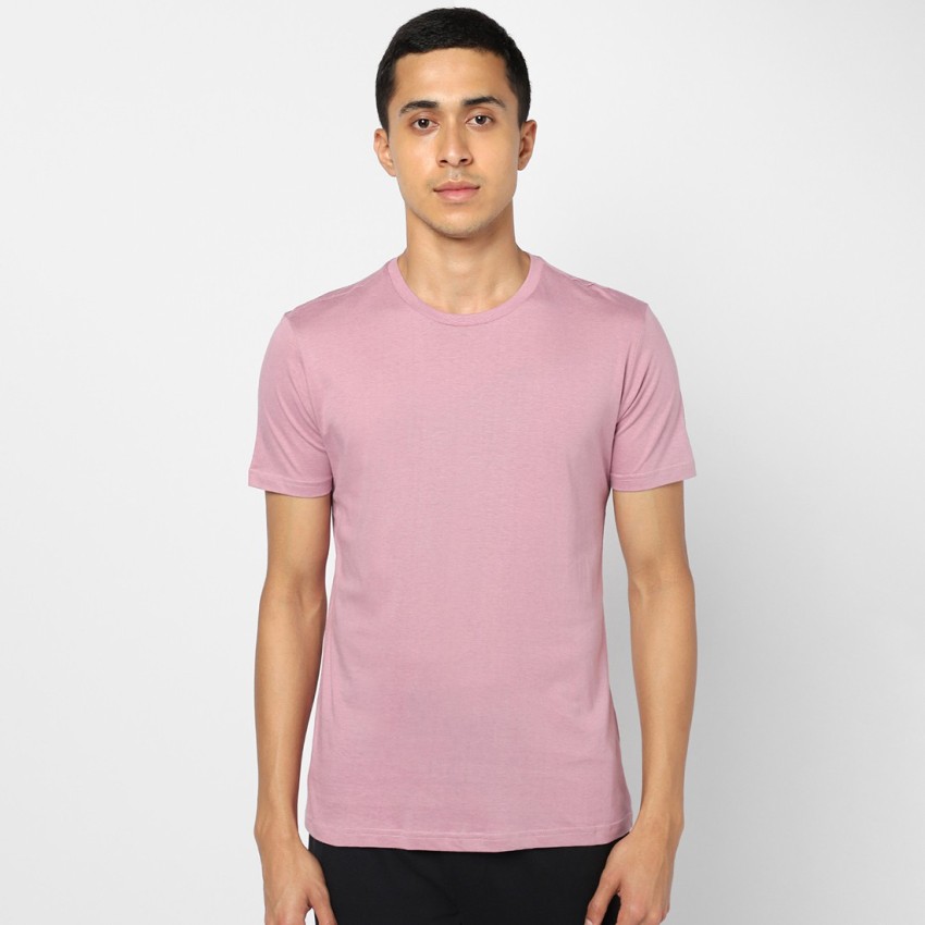 Ajile By Pantaloons Solid Men Round Neck Pink T-Shirt - Buy Ajile