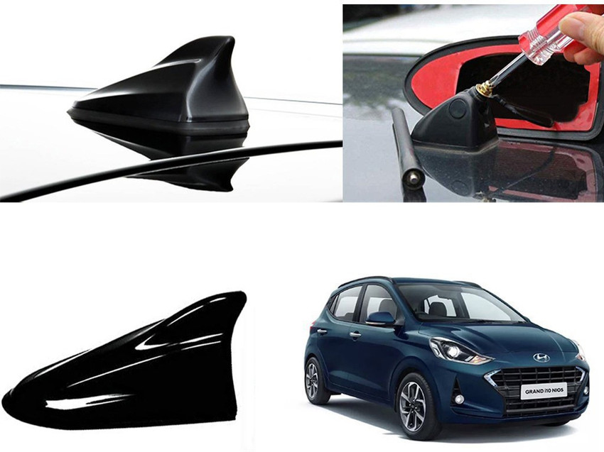 EXCHANGE CARTRENDING Antenna Blk Hyundai i10 Grand Nios Shark Fin Roof top Signal Receiver AM FM Antenna for Hyundai i10 Grand Nios Hidden Vehicle