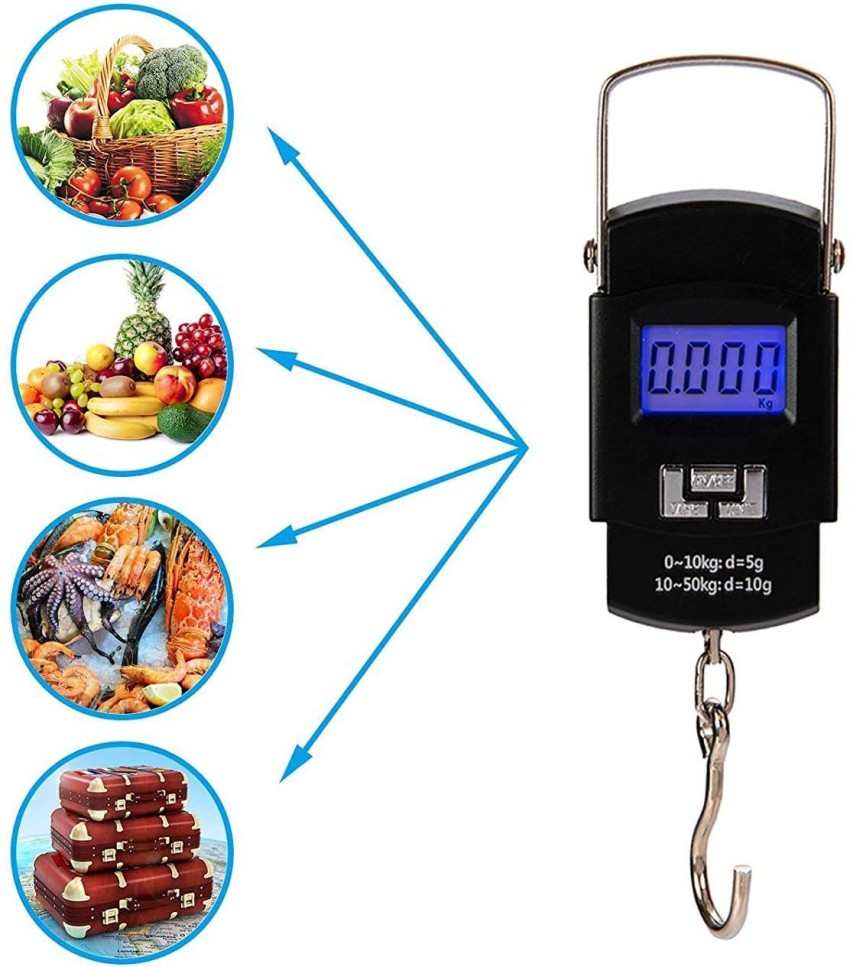 Digital scale weighing up to 50 kg with a hook for hanging with a Large  backlit LCD screen, Dealatcity