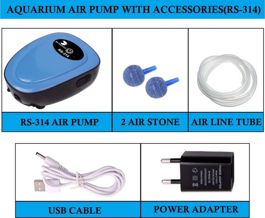 Jainsons Pet Products PS-850 Aquarium Air Pump, Oxygen Air Pump with Dual  Outlet Adjustable Air Flow, Fish Tank Bubbler with 2 Air Stone, 3 Meter  Pipe