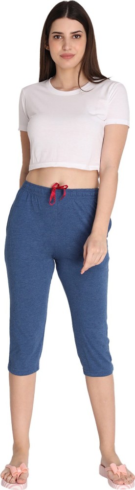 NEVA Women Cotton Capri Pants- Denim Milange