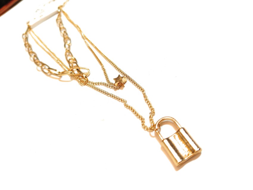 Louis Vuitton Padlock Necklace with Double Layer Chain