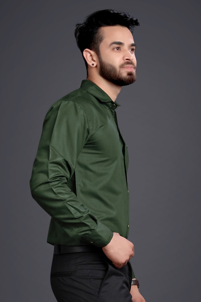 GETCHI Men Solid Formal Green Shirt - Buy GETCHI Men Solid Formal