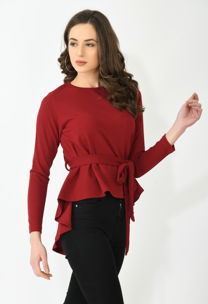 IUGA Casual Solid Women Maroon Top - Buy IUGA Casual Solid Women Maroon Top  Online at Best Prices in India