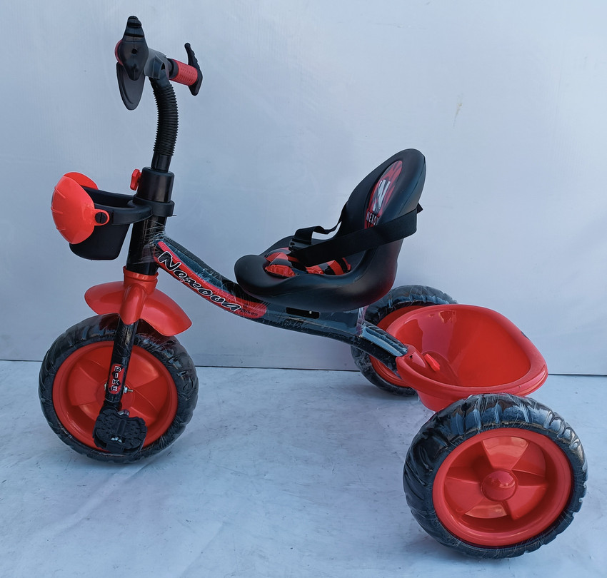 TOYSHOPPEE Tricycle With Cushion Seat Rubber Wheels Storage Basket
