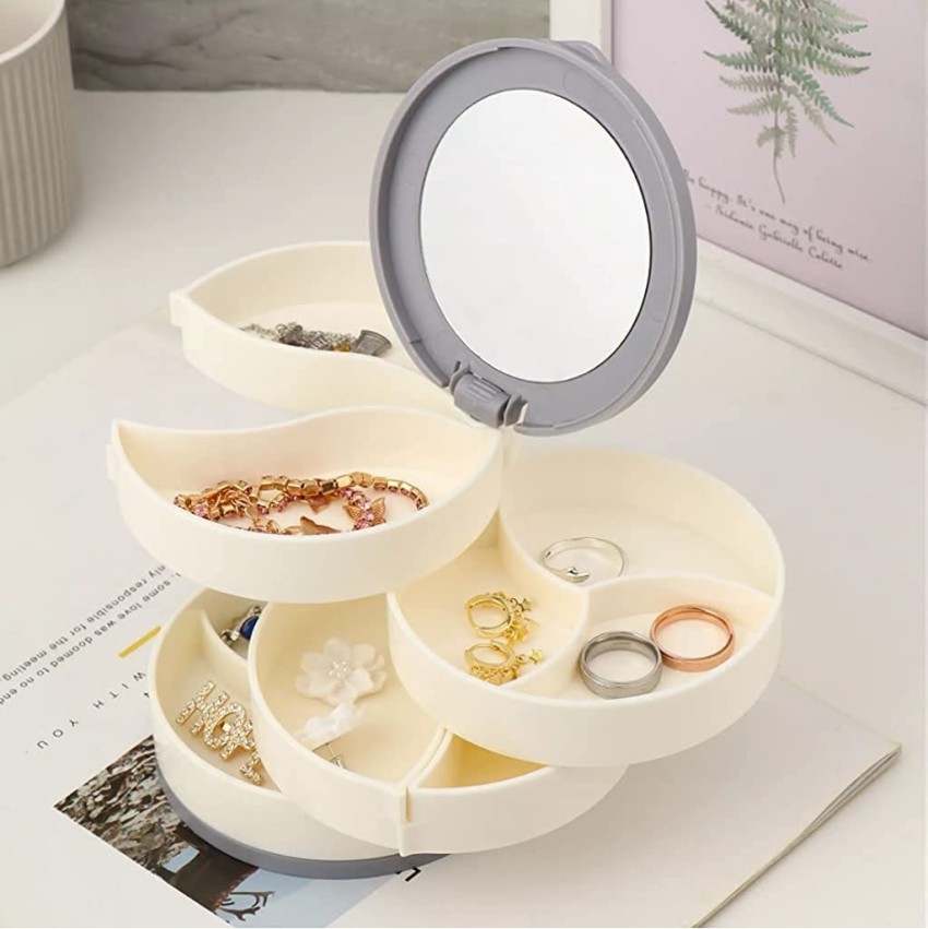 Jewelry storage organizer box for women girls, 4 layer rotating jewellery  box with mirror and partation 