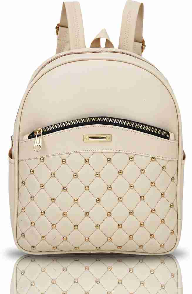 CRESCA PU Leather cream Backpack Bag for Travel School 10 L
