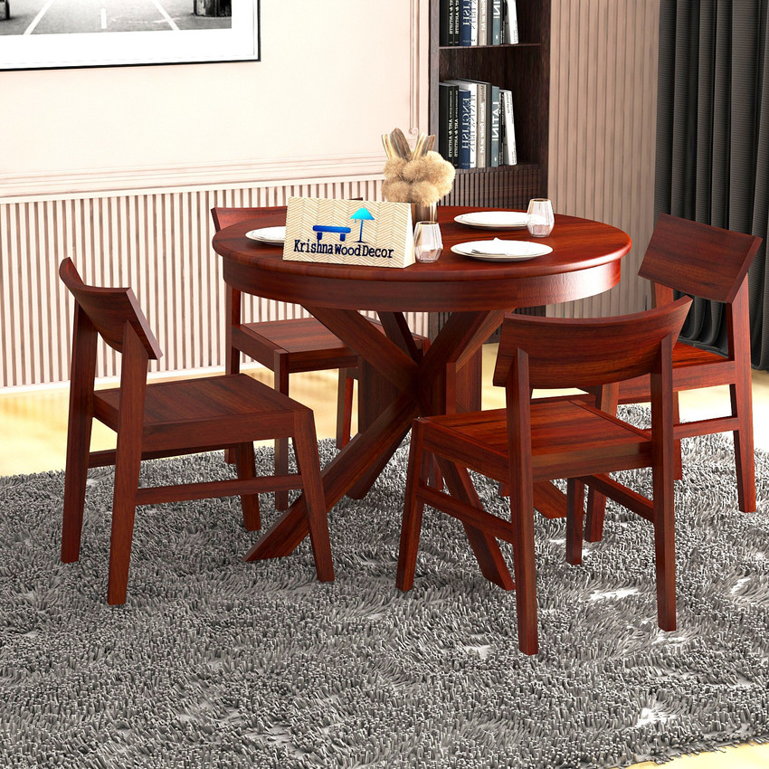 Krishna Wood Decor Solid Sheesham Wood 4 Seater Dining Table Set