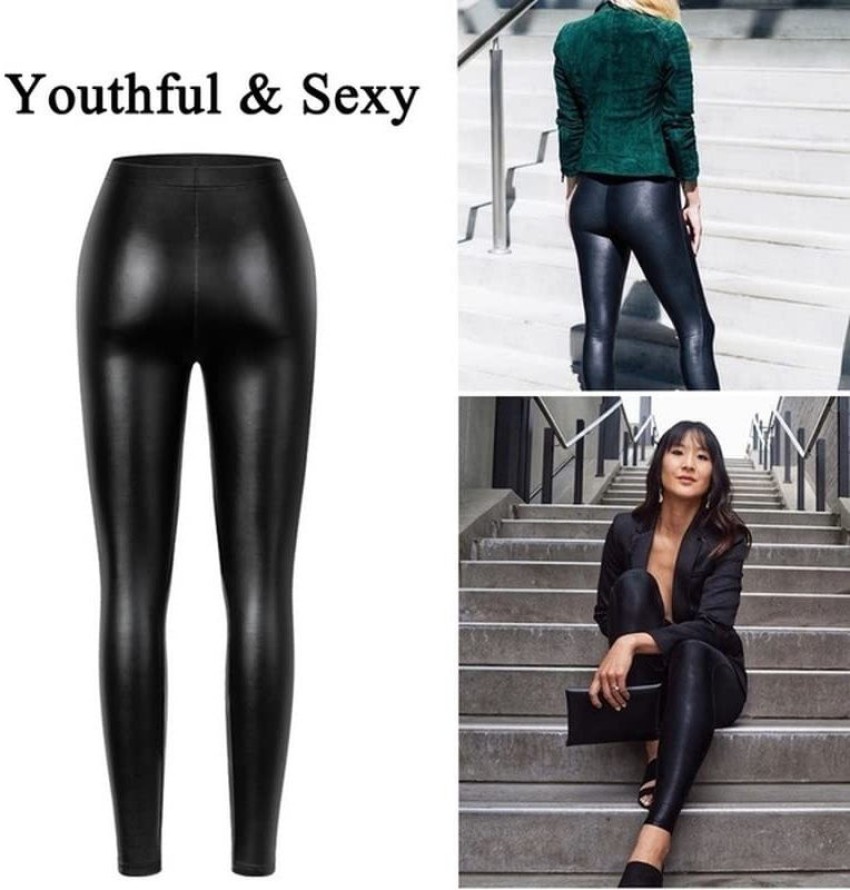 Women Sexy Shiny PU Leather Leggings Push Up Faux Leather Pants Latex  Rubber Pants Jeggings
