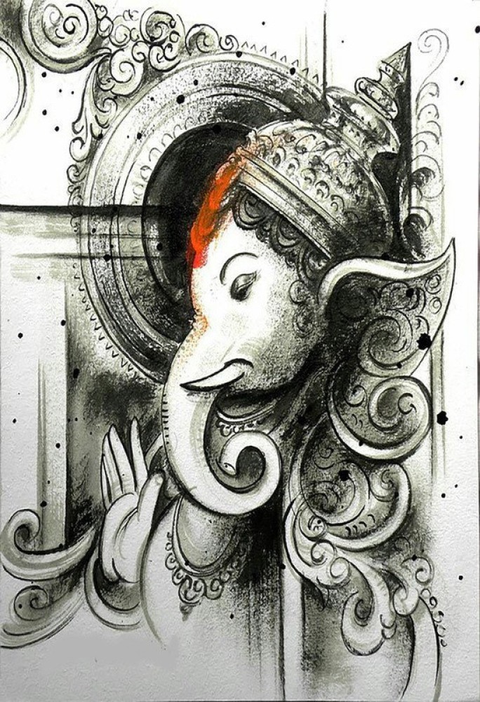 Ganesha On Peepal Leaf Paper Painting