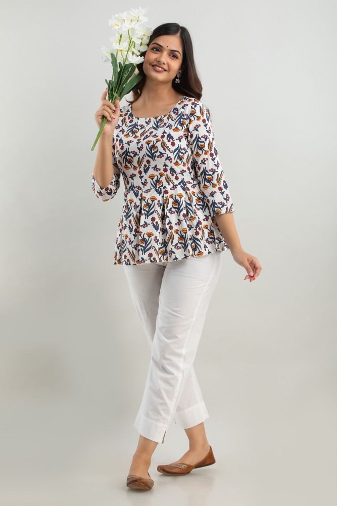 PRETTIEST Casual Printed Women White Top - Buy PRETTIEST Casual Printed  Women White Top Online at Best Prices in India