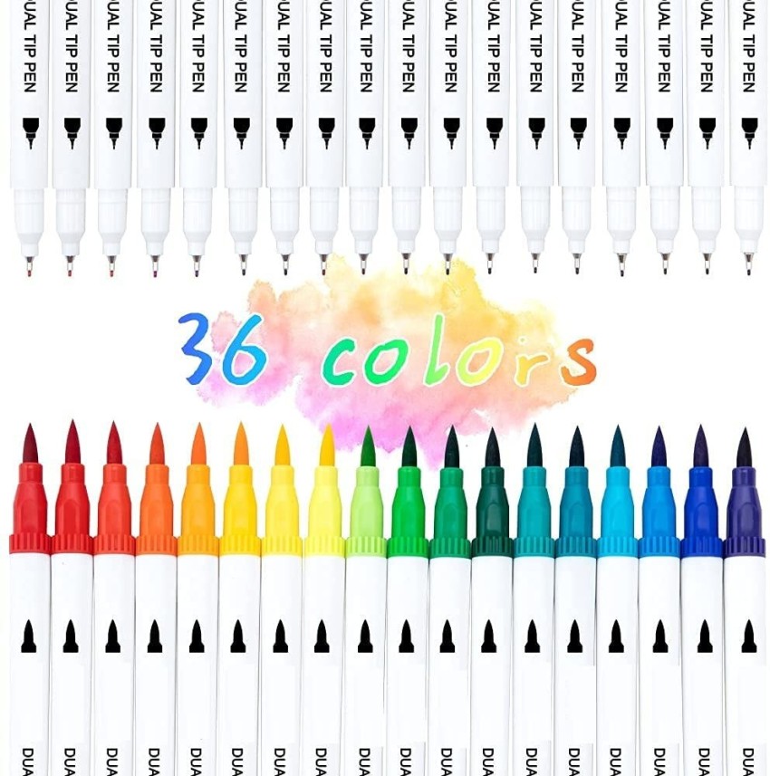 36pcs Markers Dual Tips Soft Colour Brush Pen Set Fine Art Drawing Water  Color