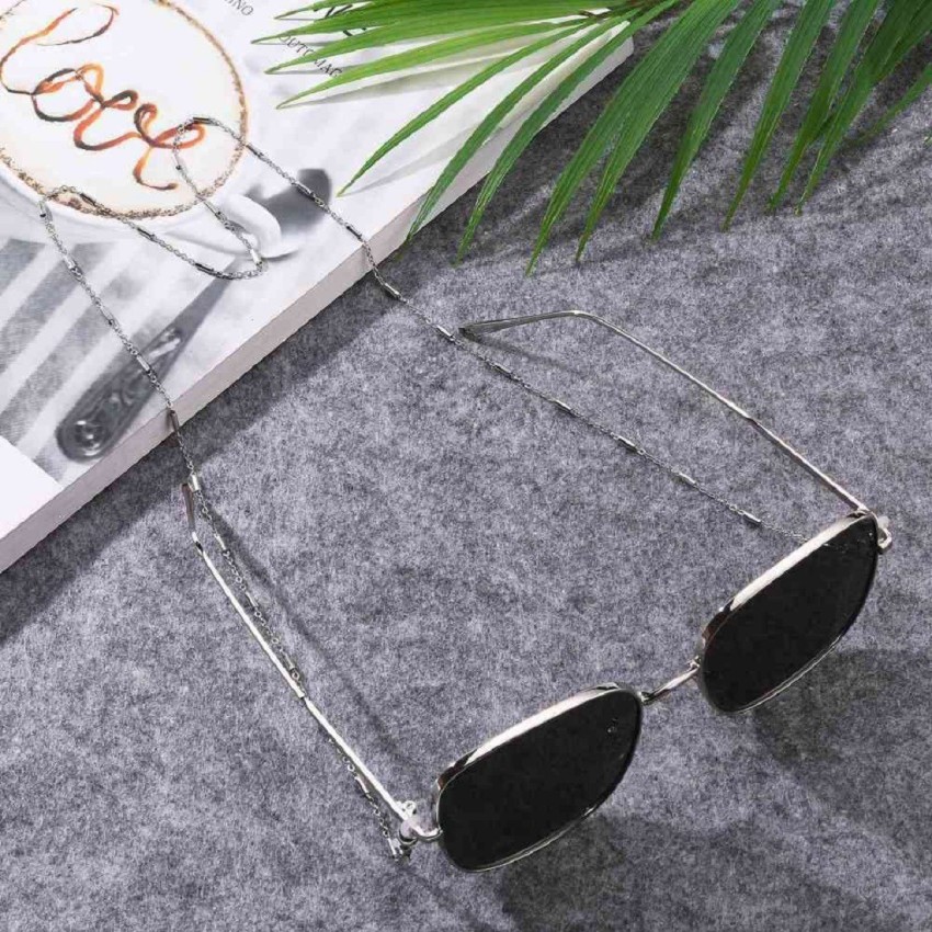 1pc Unisex Square Fashion Glasses With Glasses Chain For Middle