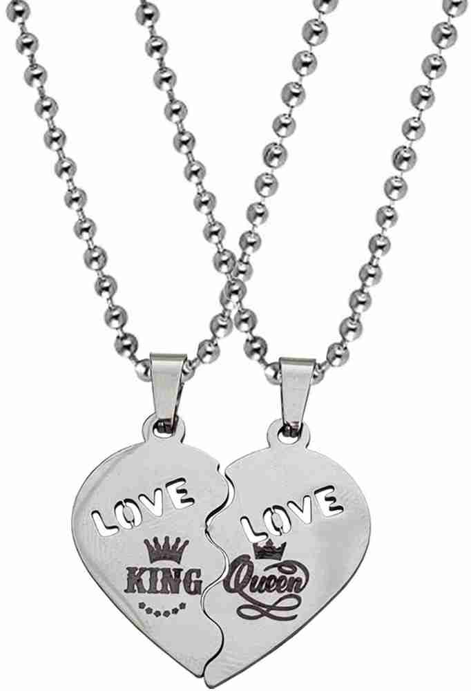 M Men Style King Queen Heart Pendant for Girlfriend and Boyfriend Valentine Day Gift Silver Stainless Steel Pendant Price in India Buy M Men Style King Queen Heart Pendant for Girlfriend