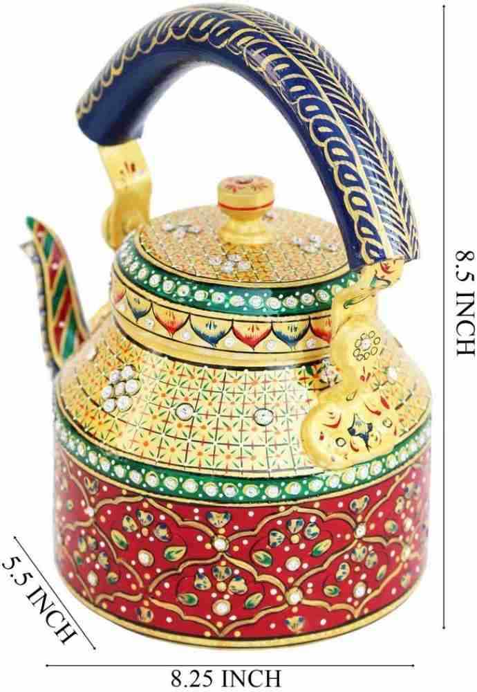 Craft Junction HandPainted Aluminium Traditional Colourfull Home Decor  Rajasthani Tea Kettle Decorative Showpiece - 21 cm