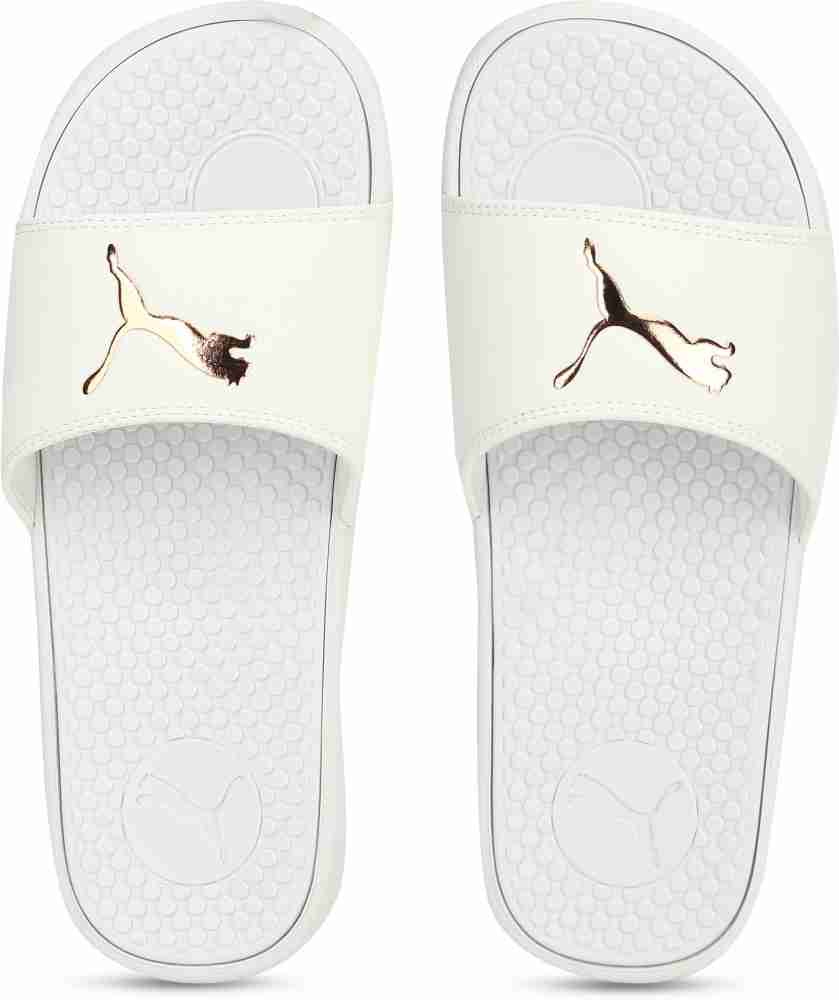 Puma slides hot sale white and gold